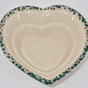 Heritage Pottery Heart Shape Serving ~ Sponge Bowl 6” Long 3" Tall Apple Print